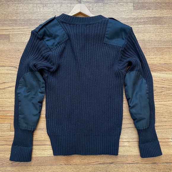 Fechheimer Sweater Mens Sz M Black Wool Blend Military Elbow Patches Ribbed Vtg - Picture 12 of 13